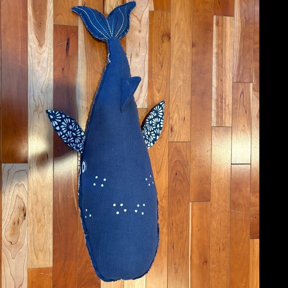 Pottery Barn Kids Organic Whale Plush Pillow Nautical Toy Blue Linen 35” - Large - Picture 4 of 8